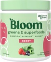 Bloom Nutrition Superfood Green Powder, trávicí enzymy w / Probiotika & Prebiotika, Gut Health, Bloating Relief for Women, Chlorella, 15 SVG (15 Služeb (Balení 1), Berry)