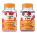 Živé probiotické 2 miliardy CFU děti + Železo a vitamín C děti, Gummies Bundle - Velký přípitek, dodatek k vitamínu, gluten zdarma, GMO zdarma, žvýkací žlab