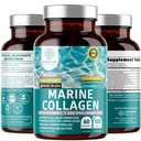 Premium Marine Collagen Dipeptidy s hyaluronovou kyselinou, Vitamin C, Theaflavin a měď, Kolagen dodatek pro ženy a muže pro zářivou pleť, vlasy a nehty, gluten zdarma a non-GMO, 120 Veg Caps