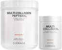 Codeage Multi kolagen protein Kapsle & Multi kolagen Protein Powder Bundle 124; Multi kolagen pilulky, kolagen typy I, II, II, V & X, 90 Count Capsle 124; Multi kolagen Peptides - čisté, hydrolyzované, 20 oz