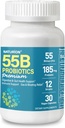 55B Probiotika Premium - 55 miliard CFU, 12 Strava, 185mg Prebiotické - Imunitní podpora, Digestive & Gut Zdraví - Podporuje příležitostné zácpy, plyn & Bloating - 30 Veganské kapsle, 30 denní zásobování
