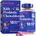 LOVEBUG Probiotika pro děti - Probiotické Žvýkačky s prebiotickým vláknem pro věk 4 +, Denní dětský Gut zdraví a stravovací podpora Dodatek, Sugar- Free Berry Flavor, 30 Počet