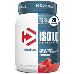 Dymatizujte isolát syrovátkového prášku ISO100, jahody, 25g proteinu, 5,5g BCAA, méně než 120 Cal., gluten zdarma, 1g tuku, 1g cukru, 2g karbu (20 servisů)