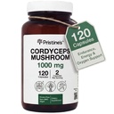 Cordyceps Houbové kapsle PRISTINE - 60 denní dodávka 1000 MG - Atletický výkon, Vytrvalost & Imunity Adaptogen Dodatek - Antiaging Support Antioxidant