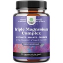 Triple Magnesium Complex Supplement - Vysoká absorpce Glycinát hořečnatý, Malate & Taurate Směs pro svalovce, Energy Support & Heart Health - Triple Mg Complex 400 mg Kapsle - 120 Počet