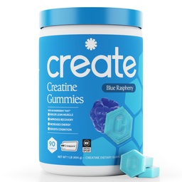 Vytvořit kreatin monohydrát žvýkačky pro muže a ženy, zvýšení koncentrace, síla, a vytrvalost, anti- tavení Formule, Vegan, gluten- Free, Non- GMO, 1.5g Creatine per Gummy (Modrá Raspberry, 90 ct)
