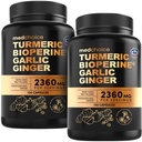 4- in-1 Kurkuma a česnek doplňky s BioPerine - 2360mg Kurkumové zázvorové kořenové kapsle s česnekem - vysoce potentní bylinné míchání (120 ct, balení po 2)