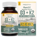Organic Plant D3 + K2 IR 124; 5000 iu D3 + 120 mcg K2 as All- Trans MK7 from MenaQ7 ® - 100% all food, Raw & Vegan IR 124; Enhanced Digestion with Prebiotic & Superfood Complex - D3 from Organic Algae (60 Count)