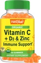WellYeah Organic Vitamin C + D3 + Zinkové gumy - Imunitate Boosting, Antioxidant- Rich, and Bone Health Supporting, USDA Organic, Vegan, and Non- GMO - Gluten- Free, Nut- Free Gummy - 60 Počet