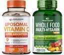 Zdravé Wellness Liposomální vitamín C Kapsle (200 pilulky 1500mg pufrované) Vysoká absorpce + Potraviny Multivitamin pro muže - Přírodní multi vitaminy, Minerály, Organic Extracts Bundle