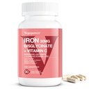 Železné doplňky pro ženy Muži, Vegan Železný Bisglycinát 30mg Plus Vitamin C, B12, Kyselina listová - Železné pilulky pro anémii, Zdraví Krev & Energie Podpora - Jemné, vysoká absorpce, Non- GMO - 90 Kapsle