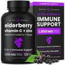 NutraChamps Elderberry s vitaminem C a zinkem - 5 v 1 Dodatek k imunitě, 10,000mg Sambucus Black Elderberry Kapsle s vitaminem D3 5000 IU, Sambucus Elderberry Extract Imunitní podpora pro dospělé
