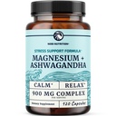 Magnesium Ashwagandha current 124; Calming Magnesium Supplement for Dospělí 124; Relax, Relax, Calm Mood & Sleep Support current 124; Mag Citrate & Oxide 400 mg + Ashwagandha 500 mg current 124; Muscle Health & Stress Relief current 124; 120 Ct