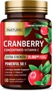 Postaven přírodou Cranberry pilulky 25,000mg - Extra síla 50: 1 Koncentrovaný extrakt s vitaminem C - Močový Trakt Zdravotní dodatek pro ženy - Non- GMO, Cukr zdarma, Vegan - 60 Kapsle