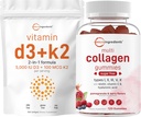 Mikro ingredience Vitamin D3 5,000iu + K2 100mcg Softgels & Multi kolagen Peptides Gummies Bundle Pack CU124; Essential Sunshine Vitamins CU124; Typ I, II, III, V, X Protein s Biotin, Hyaluronic acid, & Vitami