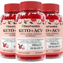 Jablečné octové gumy, Max síla 2000mg ACV Gummy s probiotika, B12 a Keto podpora, pro stravení, metabolismus, Detox, Gut & imunitní zdraví, Gelatin- Free, Non- GMO, 180 keto acv gumies