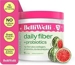 Belli Welli Fiber dodatek pro ženy a muže - Premium Daily Fiber Powder from Organic Acacia with Added Collagen, Electrolytes & Probiotics - No Bloat, Zácpa & Gut Health Support (Meloun)