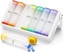 Týdenní Pill Organizátor 2 krát denně, KOVIUU Velké cestovní Pill Box 7 Day, Am Pm Dvakrát denně Pill Pouzdro s rotabilní násadou, Držák Pill Kontainer pro vitamín, medicína, dodatek, Translacent- White