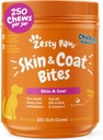 Zesty Paws Omega 3 Rybí olej pro psy - Zesty Paw Dog Vitamíny a doplňky pro Hip, Joint & Skin, Chicken (250 Chews)