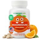 Děti Magnesium Žvýkací 124; Velké Ochutnávání 124; 300mg doplněk hořčíku 124; Vegan, non GMO a gluten Free Magnesium Oxide Dodatek 124; pro svalové funkce 124; 120 Žvýkačky 124; Vitaworks