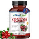 FineLand D- Mannose + Cranberry - 1600mg per Serving - 120 Veganských kapslí - Podpora zdraví močových cest a močových měchýřů - Non- GMO, Bezlepkové, Made in USA