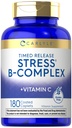 Carlyle Stress B- Komplexní vitamin 124; 180 Vegetariánské Kaplety 124; s vitaminem C 124; non-GMO & gluten zdarma dodatek