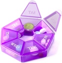 Deke Home - Malý týdenní Pořadatel pilulek, Round Pill Dispenser pro cestování, Mini Pill Organizátor, Compact Medicine Holder, Pill Sorters 7 dní, Přenosný vitaminový kontejner, BPA zdarma (Potravinová třída)