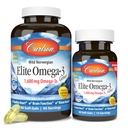 Carlson Labs Elite Omega-3, 1600 mg, Gems Fish Oil Soft Gels, Natural Lemon Flavor, 2 balení (120 Počet každý)