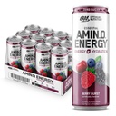 Optimum Nutrition Amino Energy Sparkling Hydration Drink, Electrolytes, kofein, aminokyseliny, BCAA, cukr zdarma, Berry Burst, 12 Fl Oz, 12 Pack