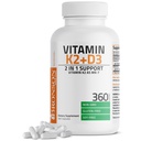 Bronson Vitamin K2 (MK7) s doplňkem D3 Non- GMO Formule 5000 IU Vitamin D3 & 90 mcg K2 MK-7 Snadno polykat D & K komplex, 360 Kapsle