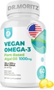 Dr. MORITZ Vegan Omega33 Softgels pro dospělé a děti, Vyrobeno z řepkového oleje s DHA EPA, Malé řasy Omega 3 doplňky, Vegan, 60 Počet