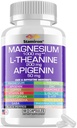 Hořčík Komplex 1000mg L Theanin 200mg Apigenin 50mg Dodatek s Mag Glycinát Citrát Malate Taurát + Heřmánek 5-HTP Vášeň Květina Lemon Balm B6 Ashwagandha a L Triptofan - Made in USA