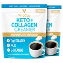 VitaCup Keto + Collagen Coffee Creamer Vanilla Flavor w / MCT, Collagen Protein, Coconut Water, L- Theanine pro Keto Diet, Káva, Smoothies, & Shakes, Dairy-Free, Gluten- Free, Soy- Free, 2 pytle, 10oz každý