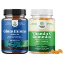 Balení redukovaného glutathionu s mléčným thistle - 500 mg na porci čistého L Glutathionu a žvýkací vitamín C gumy pro dospělé - Ascorbic Acid Natural Gummy Imunitate Booster & Cold Remedy
