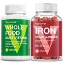 Celá potravina Multivitamin + Železné gumy 124; Celý doplněk stravy pro energii, Gut, Imunitní zdraví 124; Krevní zdraví a podpora energie pro nedostatek železa, anémie, 90 Ct