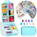 14 Grids Travel Pill Pořadatel Box s 415- Pcs Medicine Name Labels - Pocket Daily Pharmacy Case Container Kit - Travel Medication Holder Disperser for Fish Oil vitamin Supplement Storage - Sky Blue