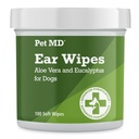 Pet MD Dog Ušní čisticí ubrousky - Otic Cleanser pro psy, Soothing Ear Care with Aloe Vera & Eucalyptus, Regular Wipes, 100 Count