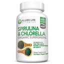 Allied Life Spirulina a Chlorella current 124; Organic chlorofyl vegan protein Powder Green Superfood Cr124; 120 Kapsle