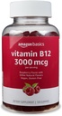Základy Vitamin B12 3000 mcg Gummies, Normal Energy Production and Metabolism, Podpora imunitního systému, Malina, 200 Počet (2 balení po 100), 2 na porci