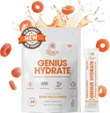 Geniální Brand Genius Hydrate - Electrolyte Supplement for Daily Hydration - Coconut Water - Sugar- Free - 8 Esenciální minerály a živiny - Non- GMO - Sour Peach Rings - 20 Služeb