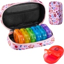 Serfeymi Týdenní cestovní Pill Organizátor 2 Times A Day PM Upgraded Rainbow Pill Box 7 Day with Portable Zipper Canvas Pill Case, Medicína Organizátor pro pilulky, Vitamíny, Rybí oleje - Pink 01