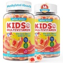 (2 Pack) Děti multivitaminové gumy se železem, bez cukru, Děti Daily Vitamins + Probiotika, Řasy Omega 3 (EPA / DHA), A, C, D, Methyl B12, Folát, B6, Zinek, Biotin, pro zdravý růst, imunitní podpora