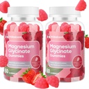 Glycinát hořečnatý Gummies 400mg, Doplněk k hořčíku bez cukru w / Ashwagandha, Zinek, Glycinát hořečnatý doplněk pro dospělé - 120 Jahodové gumy