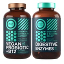 Stravovací enzymy s probiotika a prebiotika a Vegan Probiotic Plus B12 Vylepšené trávicí a Gut Zdravotní Bundle