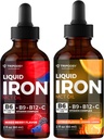 Liquid Iron Supplement, Železné Kapky, Ženy a muži, B6, B9, B12, Vitamin C, Anemie, Blood Builder, Folát, Červené krvinky, Imunitní podpora, MCT Oil, Citrus, Smíšené Berry