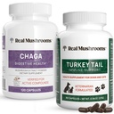 Real Houby Chaga pro lidi (120ct) a Turecko Ocas pro zvířata v zájmovém chovu (90ct) - Bundle pro trávicí zdraví a imunitu - Vegan, Non- GMO, Grain- Free, gluten- Free Houbový extrakt Kapsle