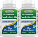 Nejlepší Naturals, Glucosamine Chondroitin a MSM společné doplňky, 2600 mg na jedno podání, (180 Počet (balení po 2))