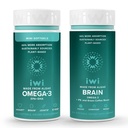 Iwi Omega33 Minis & Brain Omega33 Bundle, 30 Servings, Vegan Plant- Based Algae Omega 3 s EPA + DHA, Krill & Fish Oil Alternative, No Fish Aftertact