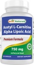 Nejlepší Naturals Acetyl L- karnitin a alfa kyselina lipoová 750 mg 120 Kapsle