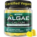 Kalcium Gummies pro ženy + Magneisum Vitamin D3 K2, C, Zinek, Boron, Udržitelné řasy (třetí strana testováno) pro sílu kostí, Nerve, vápník absoption, cukr zdarma doplněk vápníku, Vegan, 60 Counts